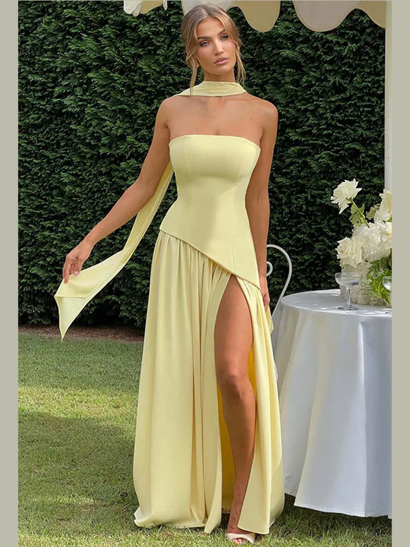 Elegant Pleated Backless Sleeveless Maxi Dress